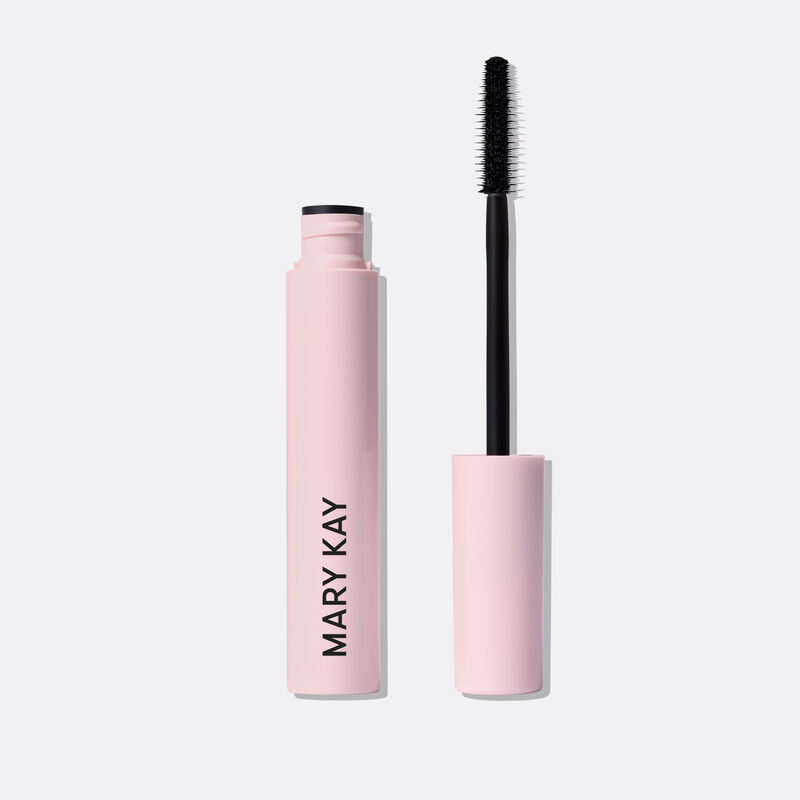 Close-up hero image of Mary Kay Great Heights Waterproof Mascara with tube open and wand standing next to it. image number null