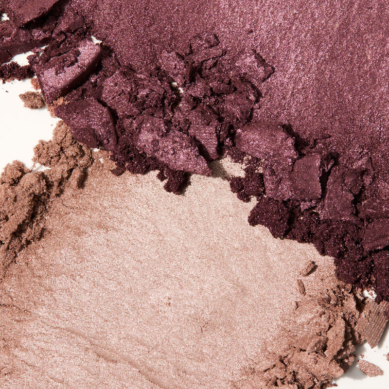 Product rubs of both colors of specialedition Mary Kay At Play Eye Shadow Duo in Rosy Plum on white background